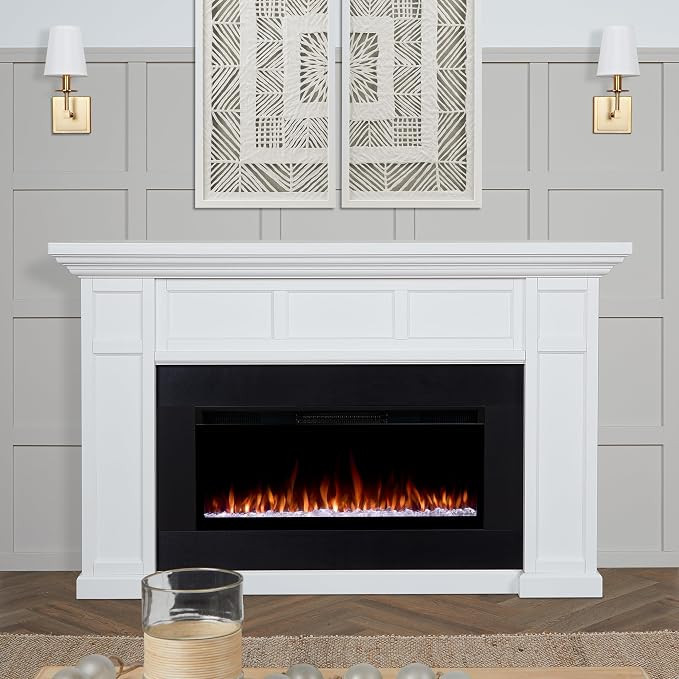 Real Flame Alcott 75” Smart Electric Fireplace with Mantel, App & Remote Control, Replaceable F... | Amazon (US)
