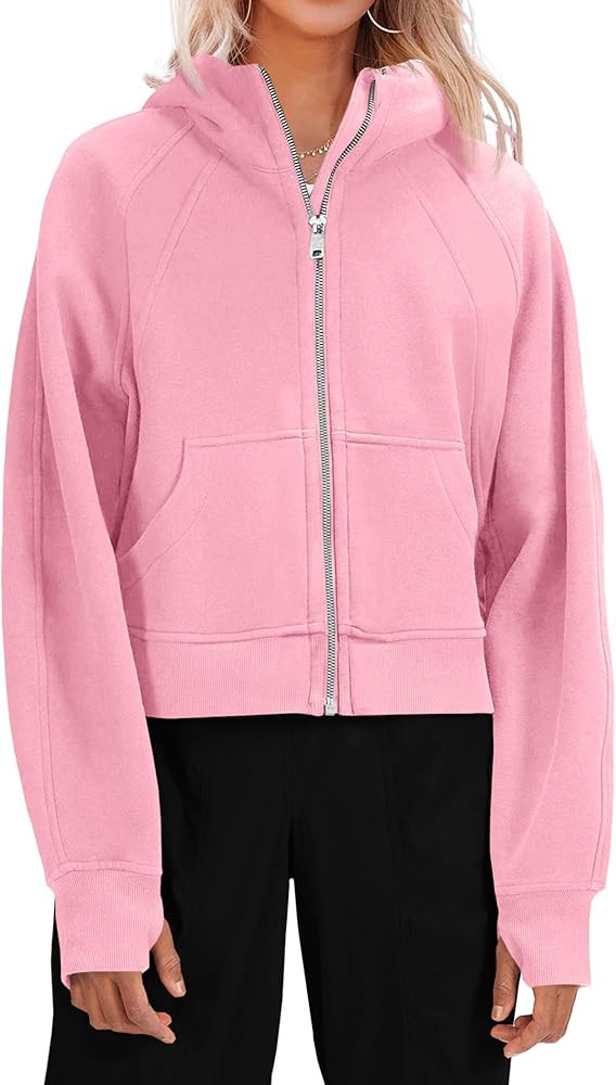 Fisoew Womens Zip Up Sweatshirts Fleece Lined Collar Crop Hoodie Casual Cotton Long Sleeve Tops w... | Amazon (US)