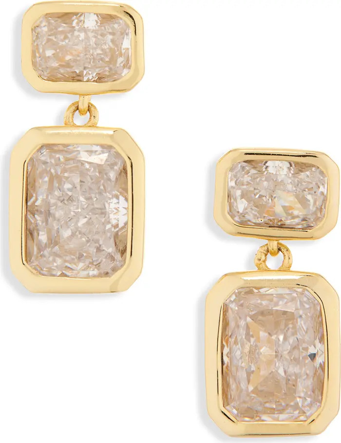 Shashi Emerald Cut Cubic Zirconia Double Drop Earrings | Nordstrom | Nordstrom