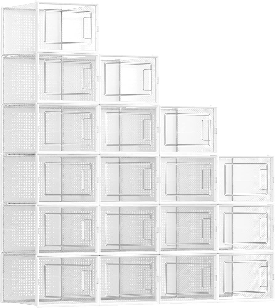 SONGMICS Shoe Boxes, Pack of 18 Shoe Storage Organizers, Stackable Clear Plastic Boxes for Closet... | Amazon (US)