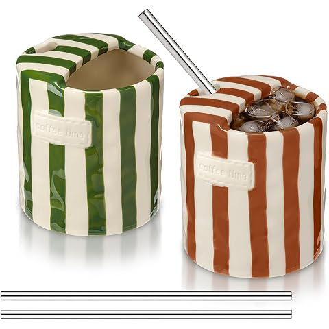 Coffee Mug Espresso Cup 10oz Ceramic Coffee Mugs Porcelain Coffee Cup Hand-Painted Striped Art Mu... | Amazon (US)