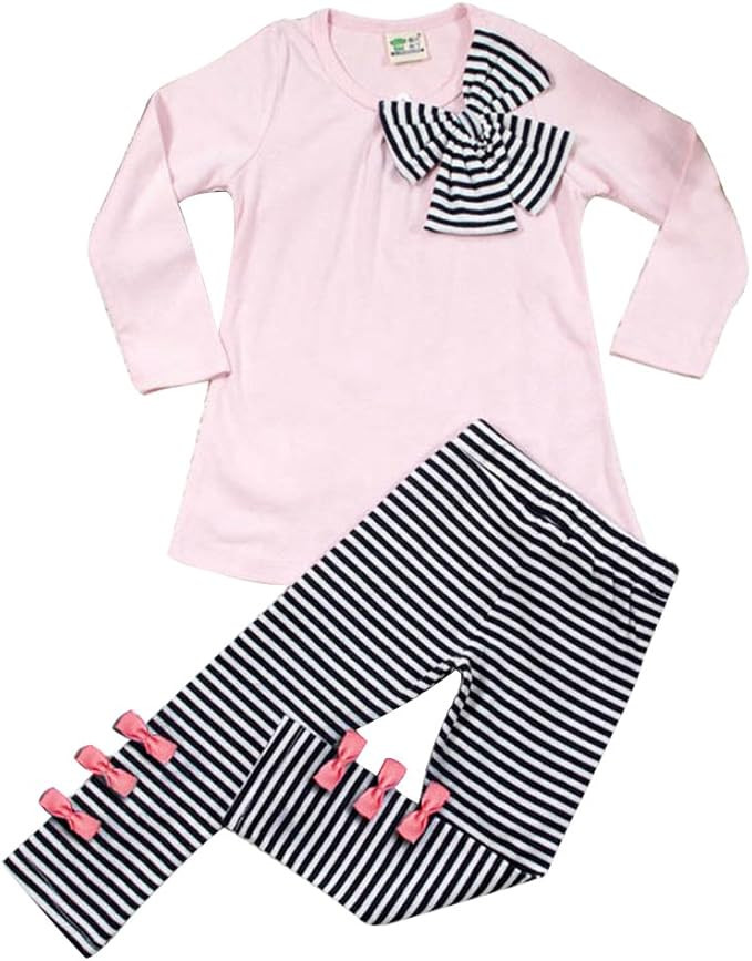 Asherangel 2pcs Baby Girls Bowknot T-shirt Top+pants Leggings Trousers Outfit | Amazon (US)