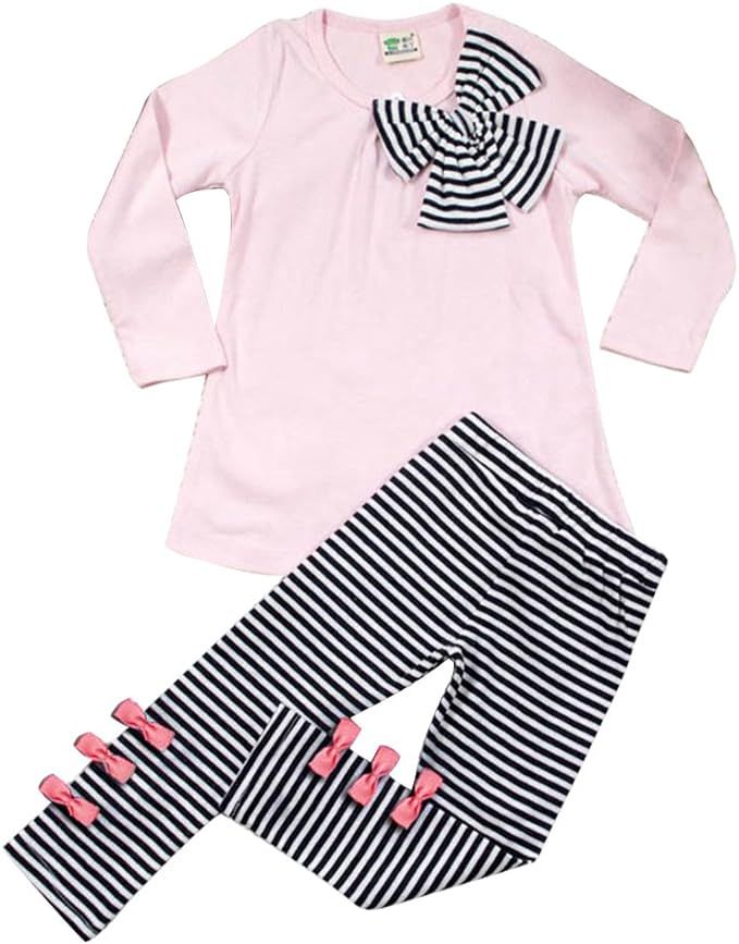 Asherangel 2pcs Baby Girls Bowknot T-shirt Top+pants Leggings Trousers Outfit | Amazon (US)