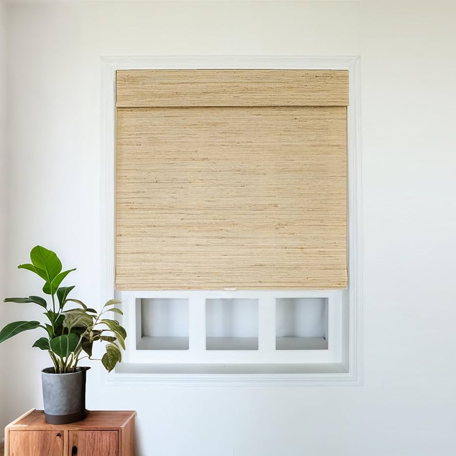 Cordless Roman Shades for Windows, Natural Woven Bamboo Shades, Custom 100% Ramie Roman Blinds, L... | Amazon (US)