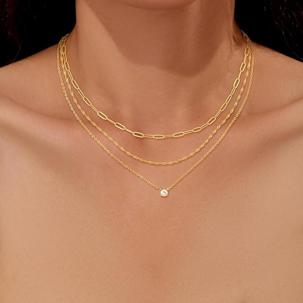 CHESKY Layered Gold Necklaces for Women, Dainty 14K Real Gold/Silver Plated Chain Necklace Diamon... | Amazon (US)