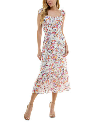 Juniors' Floral-Print Corset Midi Dress | Macy's