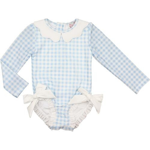 Blue And White Check Rashguard Swimsuit - Shipping Mid-March | Cecil and Lou