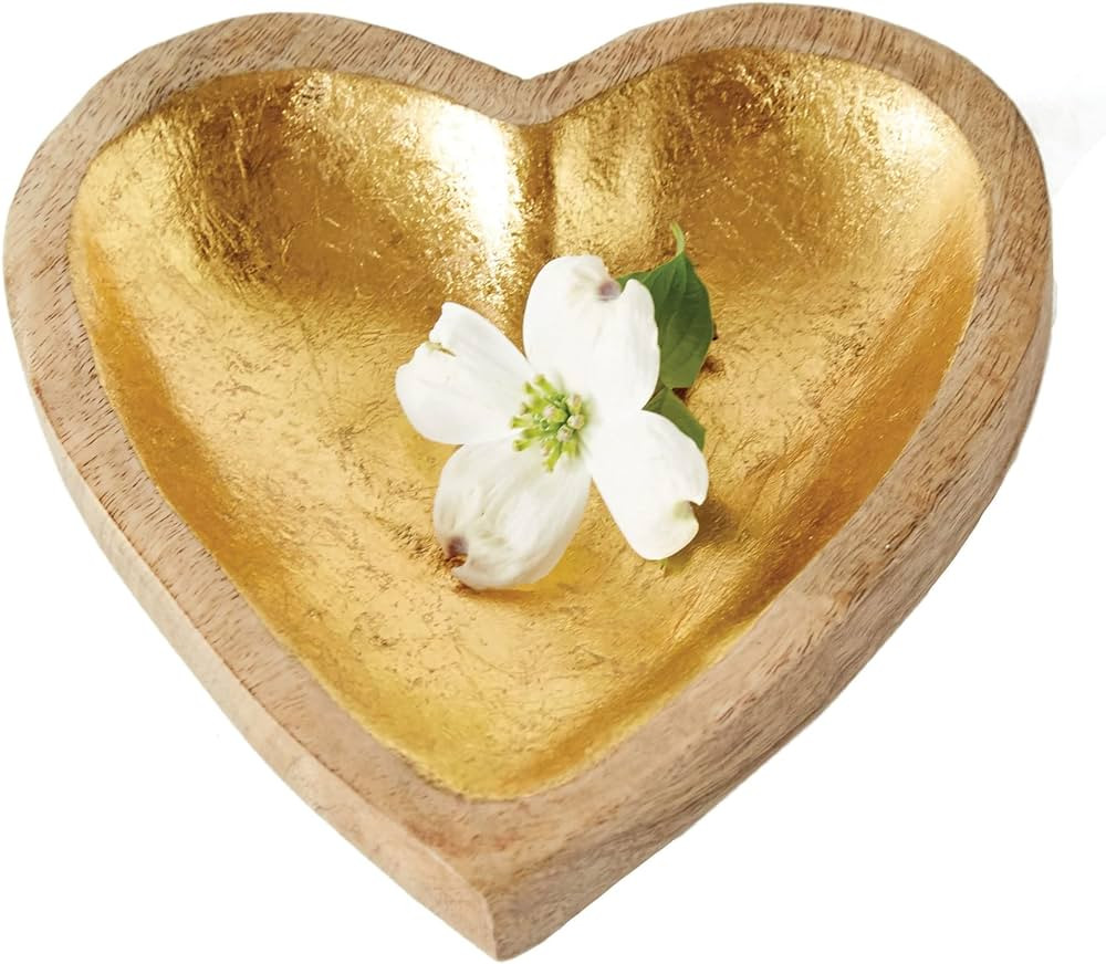 Creative Co-Op Mango Wood Heart Tray with Gold Leaf Interior | Amazon (US)