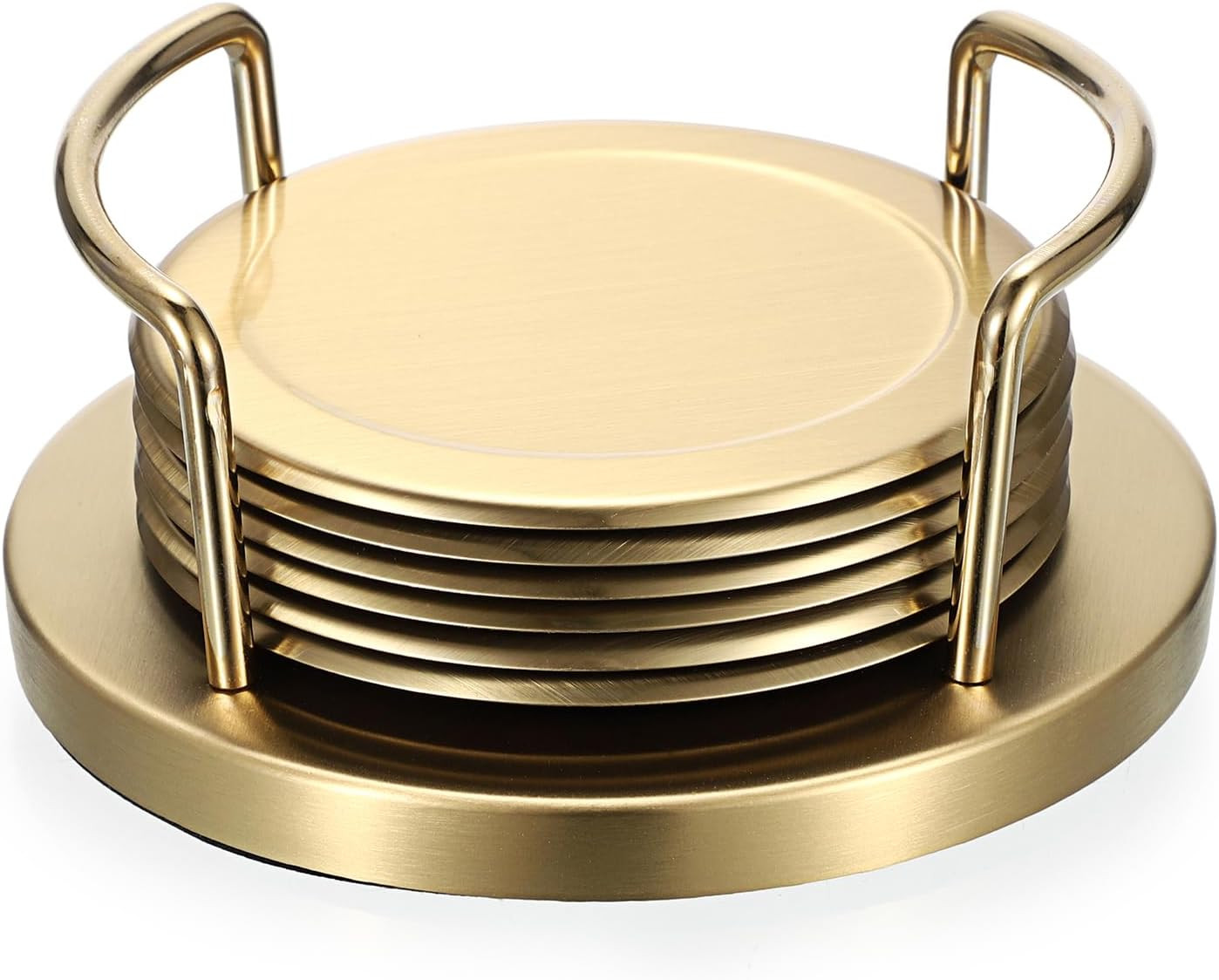 JUXYES Set of 6 Stainless Steel Metal Round Coaster with Holder for Drinks | Amazon (US)