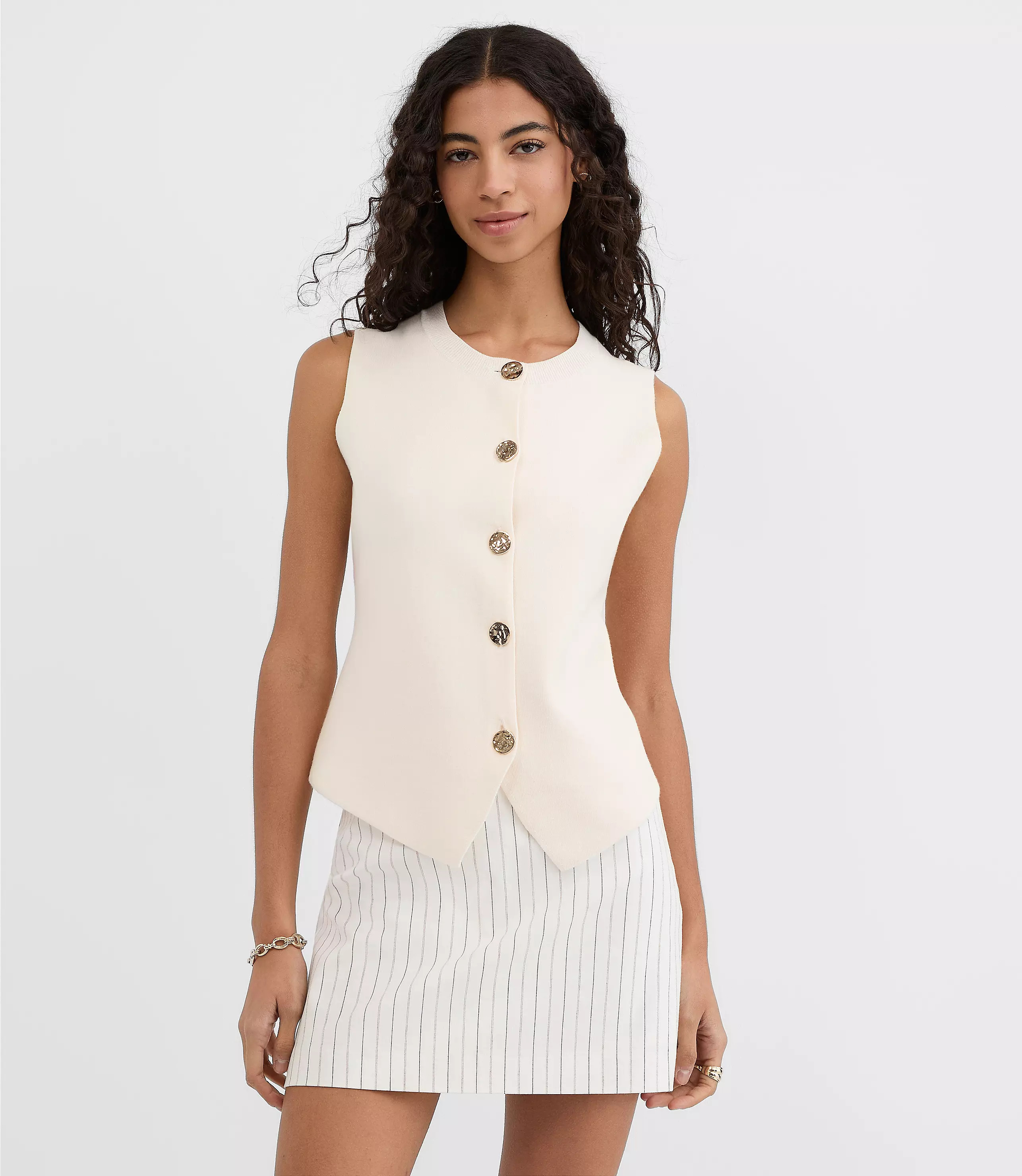 Hammered Metallic Button Sweater Vest | LOFT