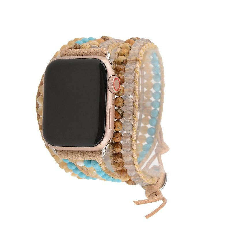 Turquoise & Shell on Natural Apple Watch Strap | Victoria Emerson