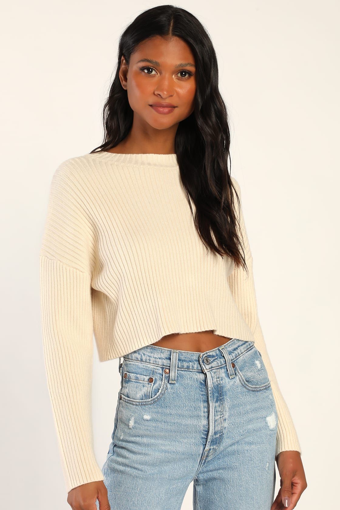 Seasonal Sweetie Cream Ribbed Knit Pullover Sweater | Lulus (US)