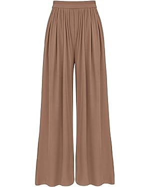 BTFBM Women's Casual Wide Leg Pants Spring Summer Clothes Pleated Elastic Waist Loose Palazzo Kni... | Amazon (US)