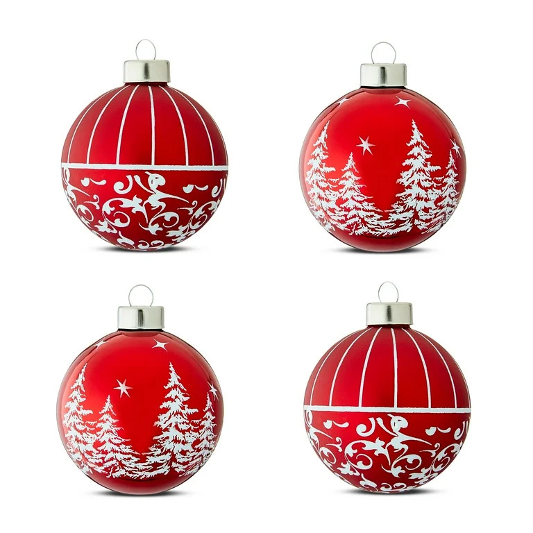 Red Laser Tree Glass Christmas Ornaments, 4 Count, by Holiday Time | Walmart (US)