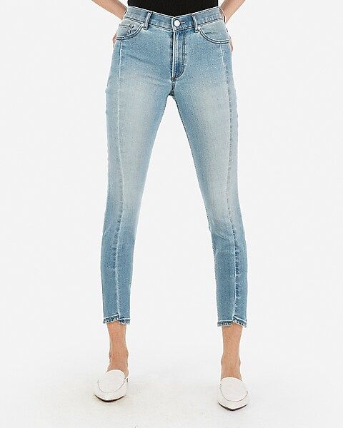 high waisted eco-friendly cropped tulip hem jean leggings | Express