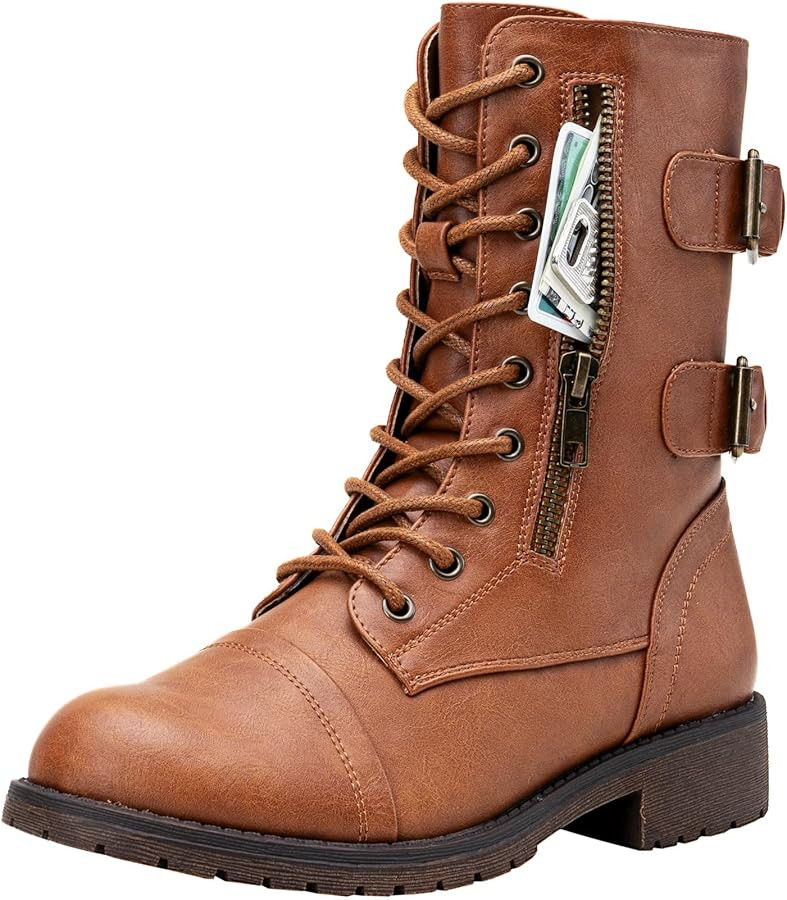 Vepose Women's 928 Military Combat Boots Mid Calf Boots+with Card Knife Wallet Pocket | Amazon (US)