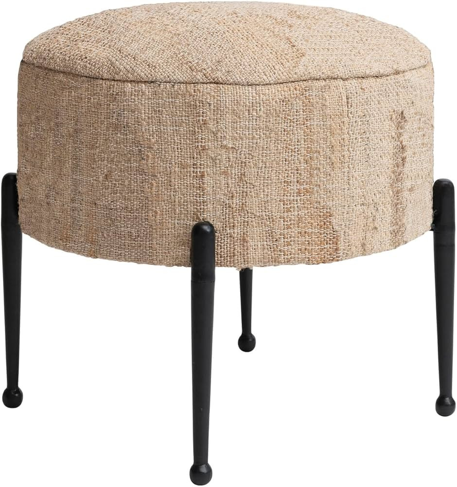 Creative Co-Op Jute Kilim Upholstered Metal Legs, Natural and Black Stool, Ivory | Amazon (US)