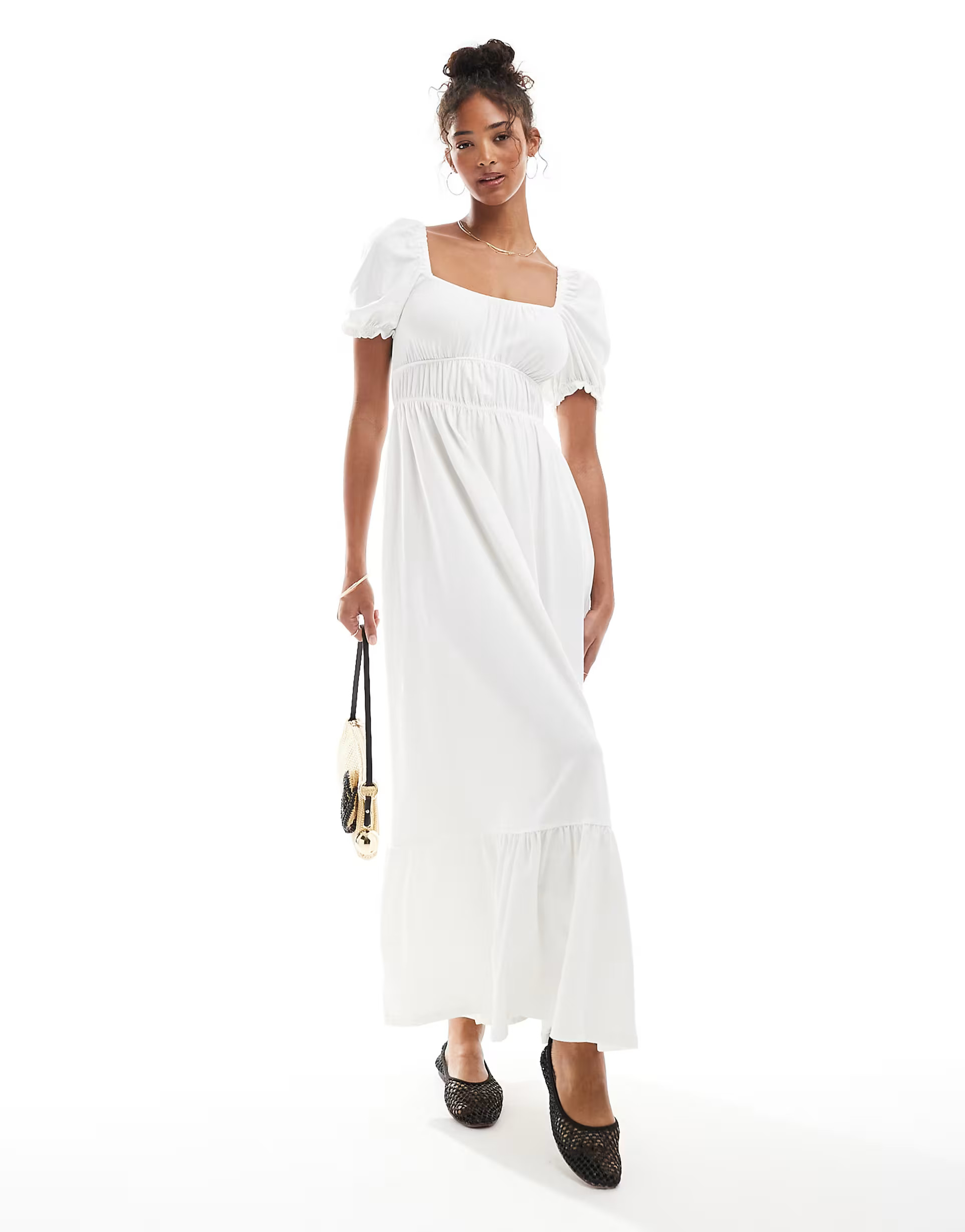 Miss Selfridge puff sleeve maxi dress in white | ASOS | ASOS (Global)