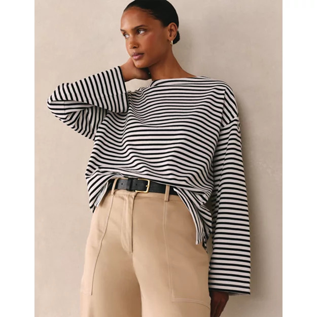 Organic Cotton Striped Oversized Jersey Top | The White Company UK & ROW