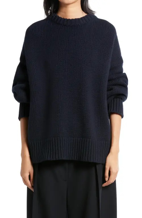 The Row Ophelia Oversize Crewneck Wool & Cashmere Sweater in Dark Navy at Nordstrom, Size Large | Nordstrom