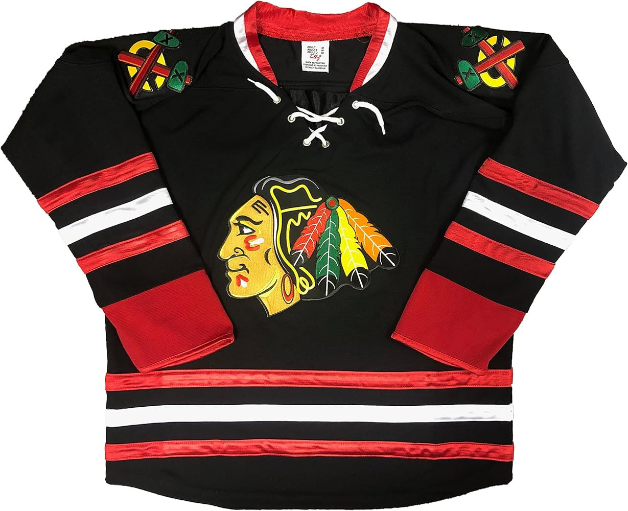 Blackhawks Jerseys - Three (3) Colors and 10 Sizes, We Add Your Name and Number (Black, Adult Lar... | Amazon (US)