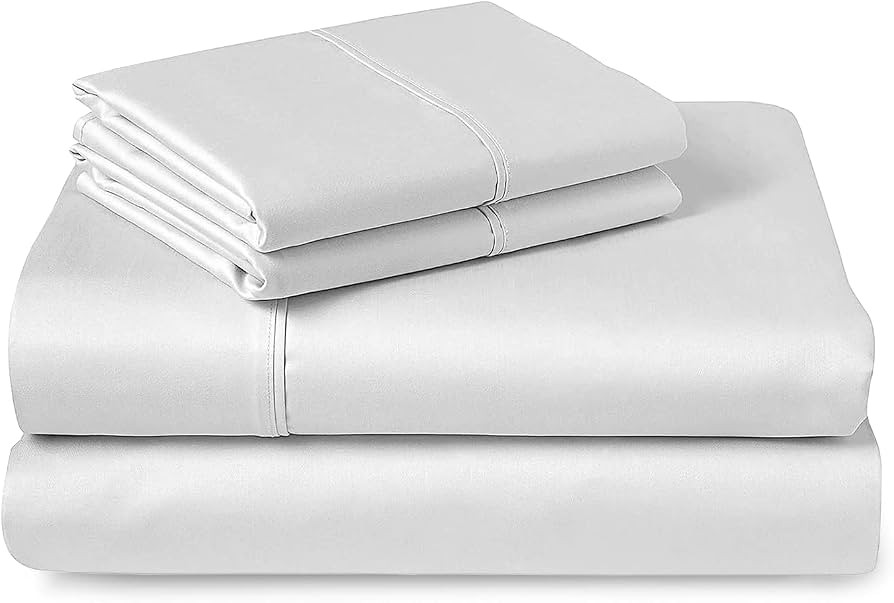 Pizuna 400 Thread Count White 6 Piece Sheets Queen Size Bed Set with 4 Pillow Cases, 100% Long St... | Amazon (US)