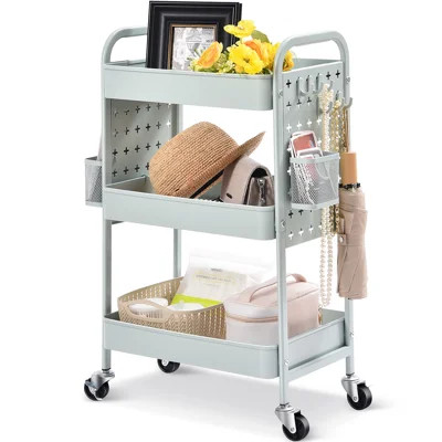 3-Tiers Stainless Steel Utility Cart with Wheels,17.7*11.8*29.5 inch Rolling Cart,Metal Cart, Salon Trolley Cart,Kitchen Storage Cart,Bathroom Cart,Me | Wayfair North America