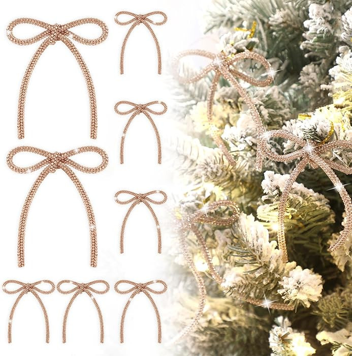 Gerrii 8 Pcs Christmas Bow Ornaments Sparkly Glitter Rhinestones Bow Christmas Tree Ornament Crys... | Amazon (US)