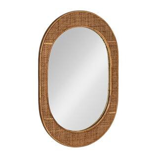 Storied Home 20.25 in. W x 30.12 in. H Oval Bamboo and Rattan Natural Framed Wall Decorative Mirr... | The Home Depot