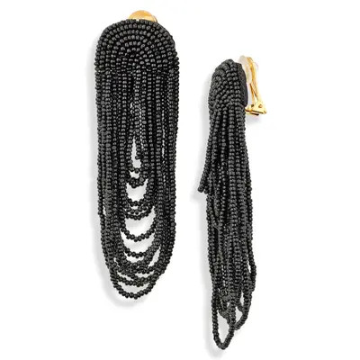 Oscar de la Renta Beaded Double Curtain Clip-On Drop Earrings in Black at Nordstrom | Nordstrom