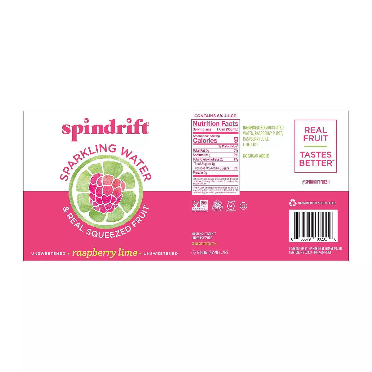 Spindrift Raspberry Lime Sparkling Water - 8pk/12 fl oz Cans | Target