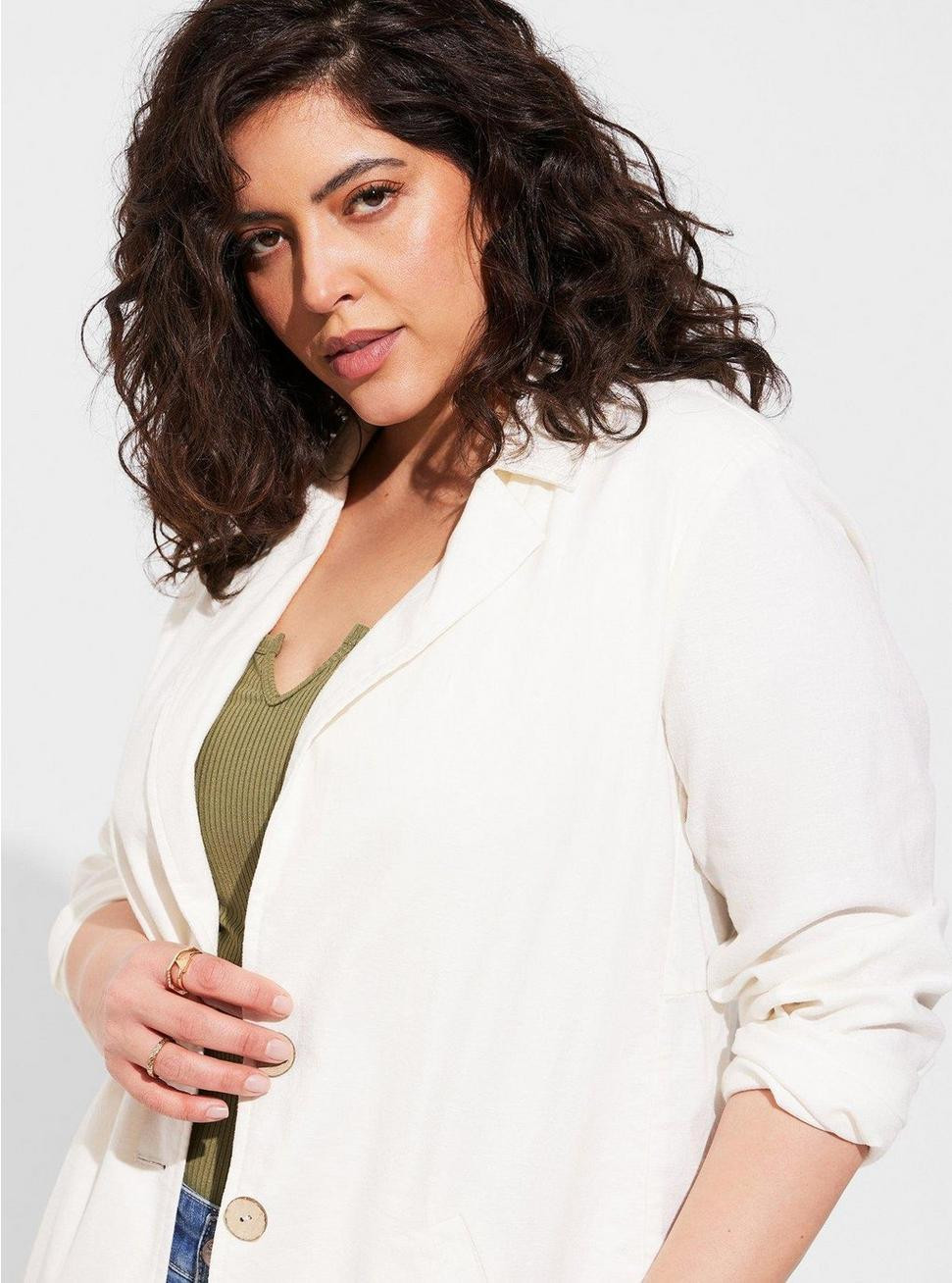 Linen Longline Button Front Blazer | Torrid (US & Canada)