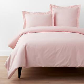 Company Essentials Petal Pink Full Organic Cotton Percale Duvet Cover | The Home Depot