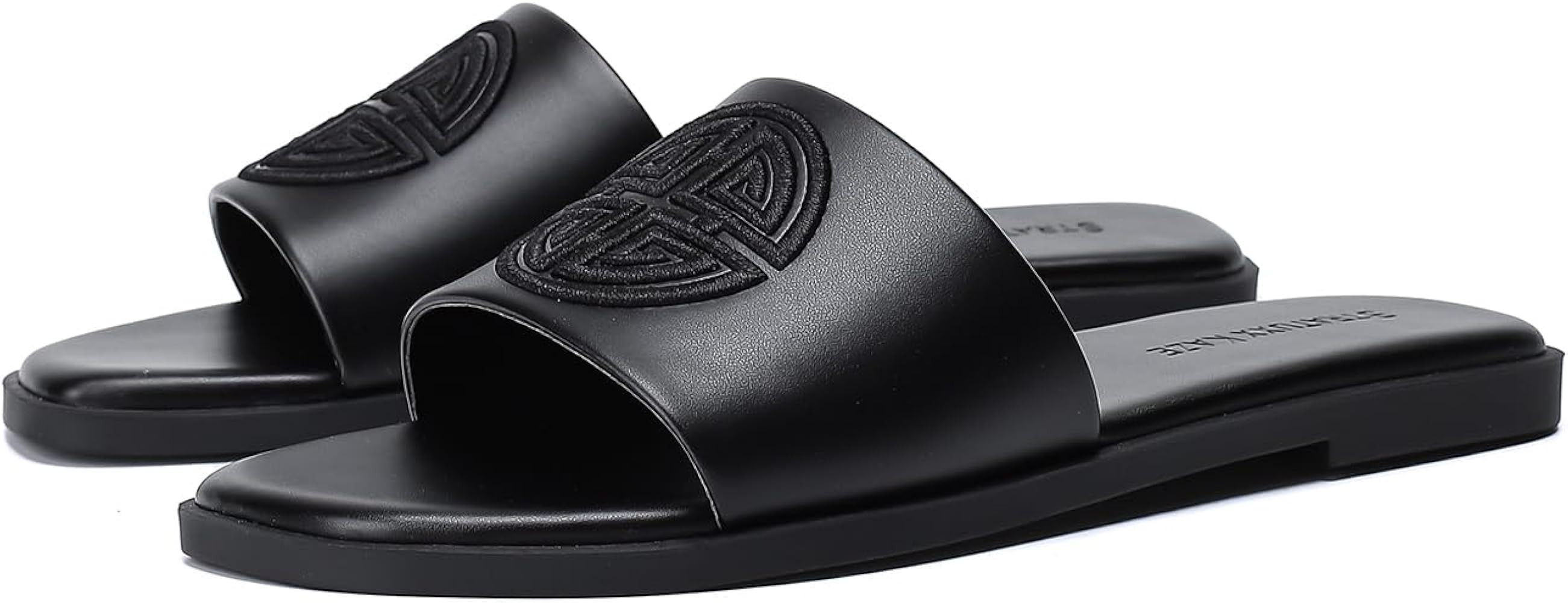 Stratuxx Kaze Womens Flat Sandals Dressy Summer Slide Dress Sandals Comfortable Cute Leather Blac... | Amazon (US)