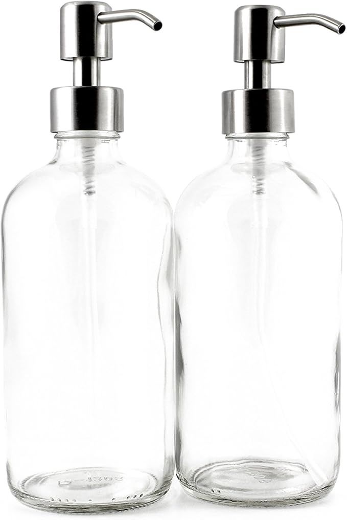 Cornucopia 16-Ounce Clear Glass Boston Round Bottles w/Stainless Steel Pumps (2 Pack), Soap Dispe... | Amazon (US)