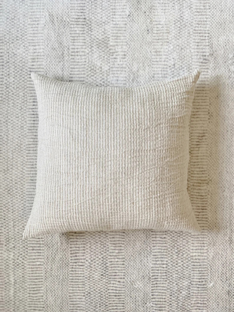 Belgian Stripe Linen Pillow Case Designer Neutral | Etsy (US)