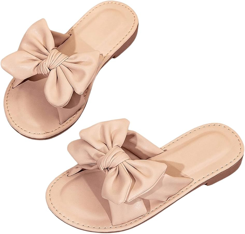 GORGLITTER Girl's Slip on Sandals Bow Sandals Round Open Toe Beach Sandals | Amazon (US)