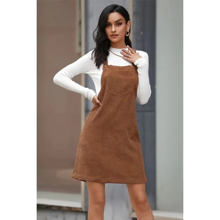 Corduroy Mini Overall Dress with Pocket | Walmart (US)