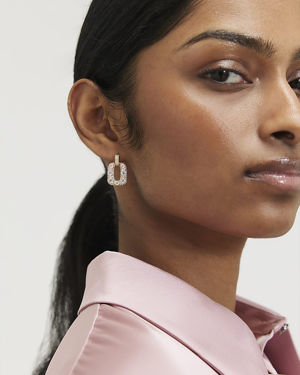 Gold Diamond Simulant Door Knocker Earrings | River Island UK & IE