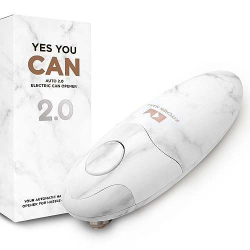 Kitchen Mama Auto 2.0 Electric Can Opener: Blade Opens Almost Any Can Pop or Soda Can - Automatic, Hands Free, Safe, Smooth Edge, Lid Remover, Battery Operated, Cordless, YES YOU CAN (Marble White) | Amazon (US)