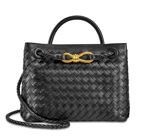 Woven Tote Bag for Women Leather Shoulder Handbag Designer Top Handle Purses(Black) | Amazon (US)