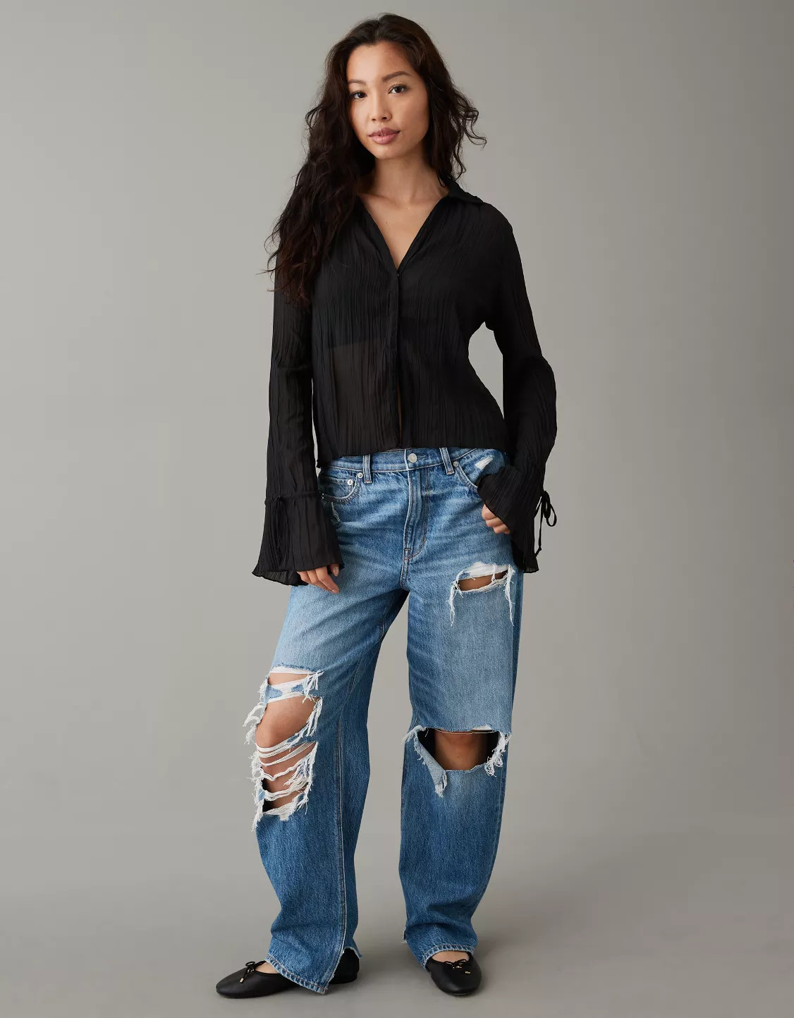 AE Mesh Ruffled Shirt | American Eagle Outfitters (US & CA)