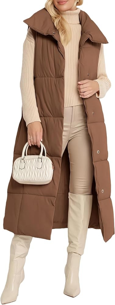 Yidarer Women's Long Puffer Vest Quilted Padded Gilet Sleeveless Lapel Collar Coat Winter Outerwe... | Amazon (US)