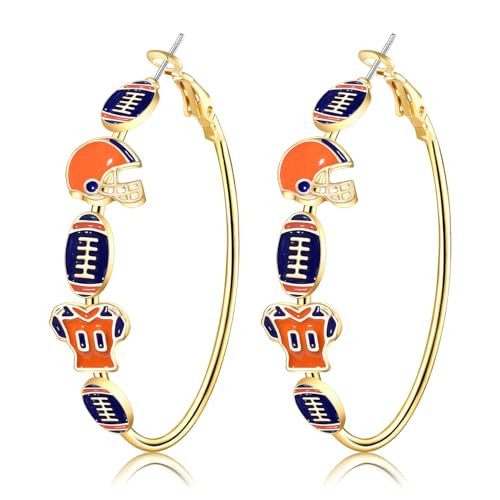 Football Earrings for Women Game Day Hoop Earrings Football Mom Accessories Enamel Red Black Football Helmet Jersey Earrings Sport Team Outfits Accessories Party Favor Gifts (Color C) | Amazon (US)