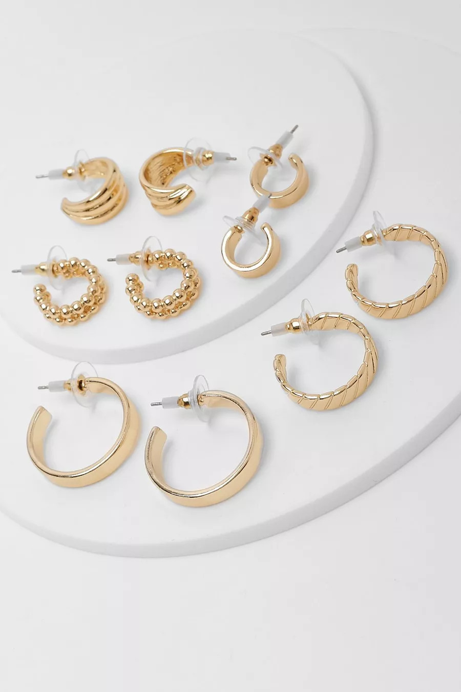 Gold Mixed Textured 5 Pack Hoop Set | Boohoo.com (US & CA)