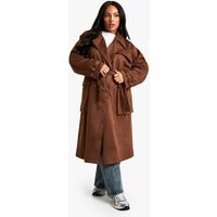 Womens Plus Suede Belted Trench Coat - Brown - 18 | boohoo (US & Canada)