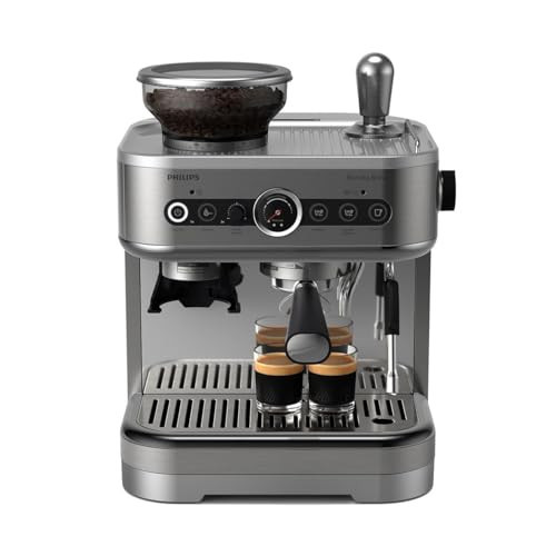 PHILIPS Barista Brew Semi Automatic Espresso Machine - Single & Double Espresso,Americano, 250g Bean Container+Grinder+Milk Jug with temperature indicator,Calibrated Tamping,Metal Silver (PSA3218/01) | Amazon (US)
