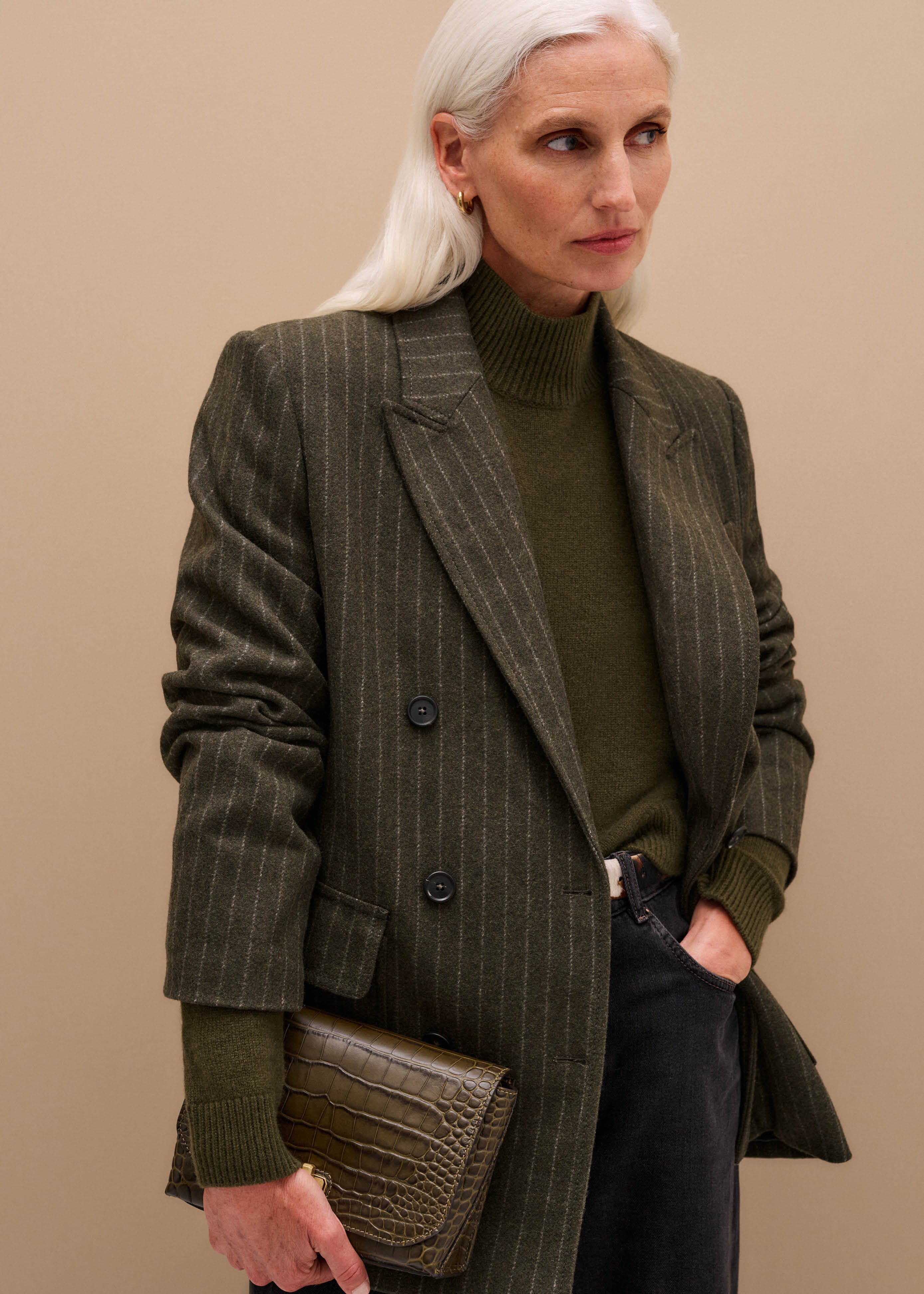 Longline Fitted Blazer Pinstripe Wool | ME+EM Global (Excluding US)