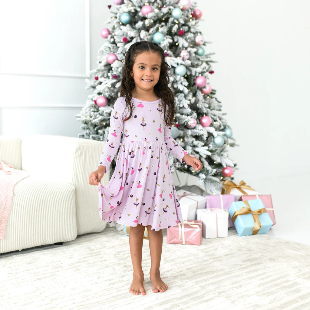 Long Sleeve Twirl Dress in Sugar Plum | Kyte BABY