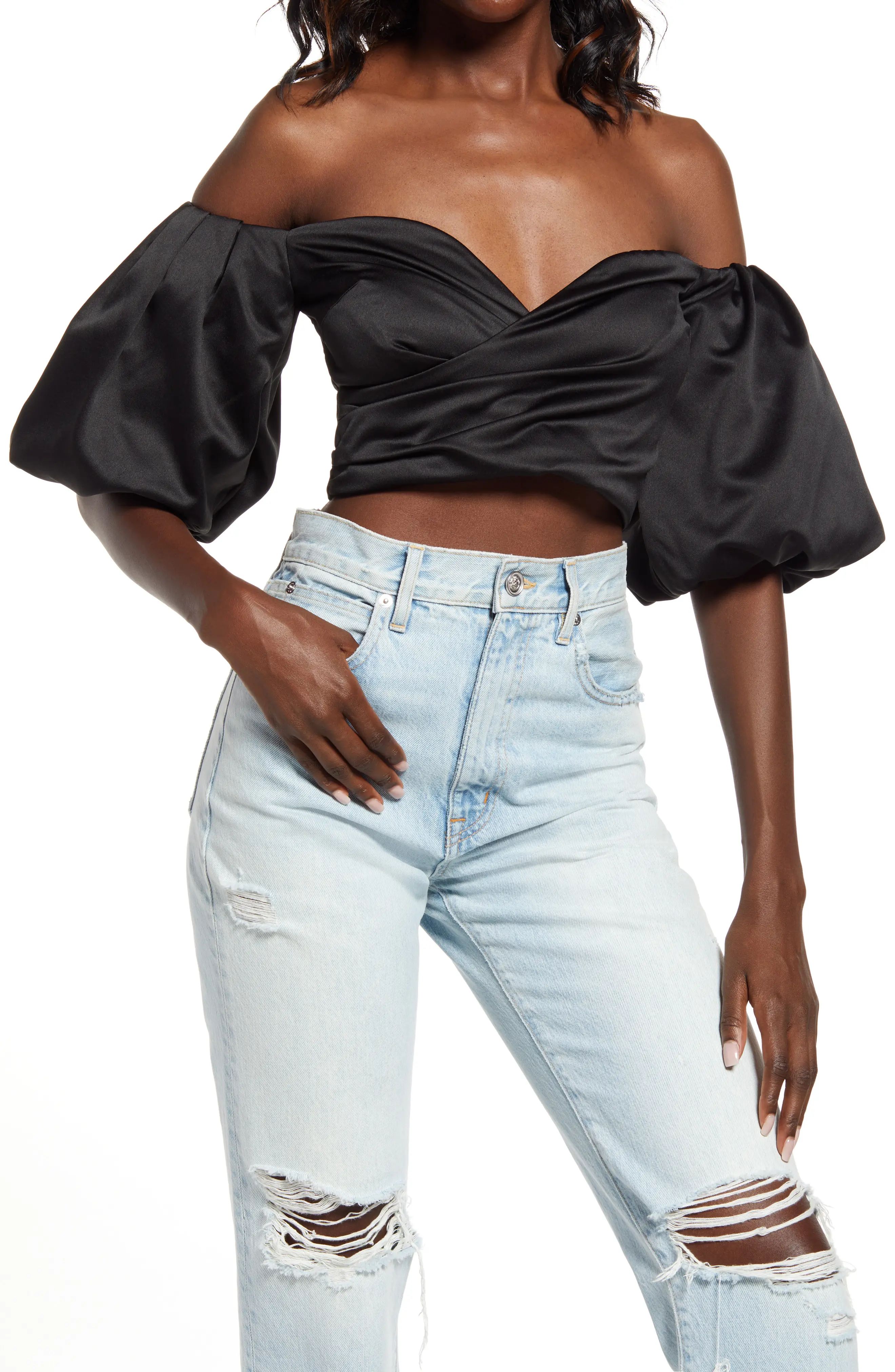 Lulus Hot in Here Off the Shoulder Crop Top in Black at Nordstrom, Size Small | Nordstrom
